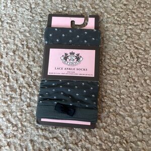 Juicy Couture Polka Dot Lace Ankle Socks - Dark Gray with White